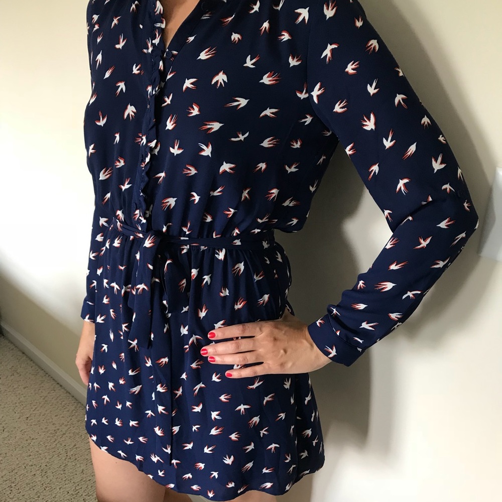Beautiful navy dress/ red & white bird print